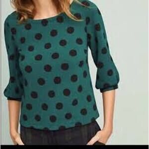 Maeve Polka Dot Blouse Relaxed Slight Boxy Fit Puff Sleeve Top Womens Small